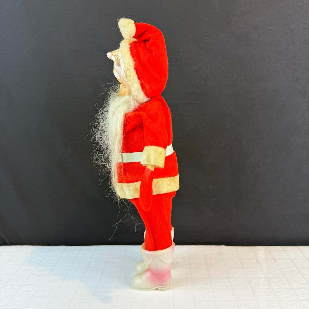 Vintage Santa Claus Figurine 13 in Red & White Fabric Outfit white Plastic Boots - Picture 4 of 12